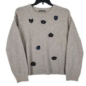 Luisa Cerano Wool Alpaca‎ Blend Crown Patch Sweater Oatmeal Heather Womens Sz 10